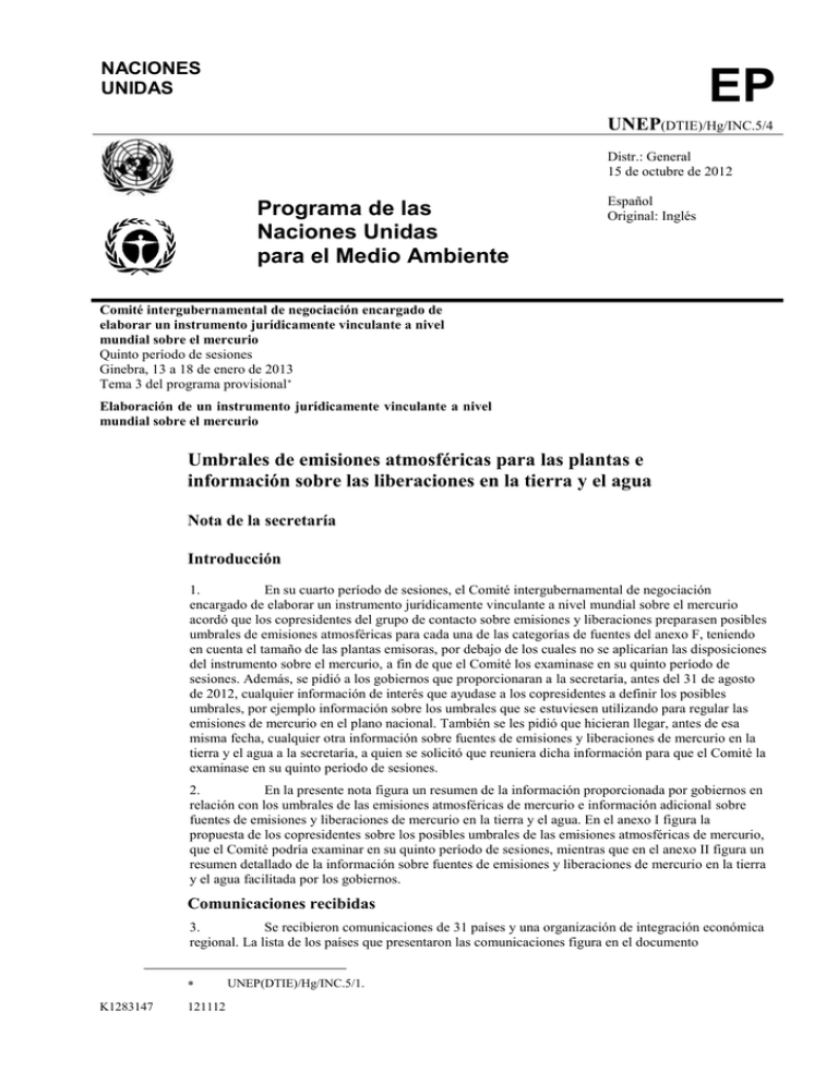 EP Programa de las Naciones Unidas para el Medio Ambiente