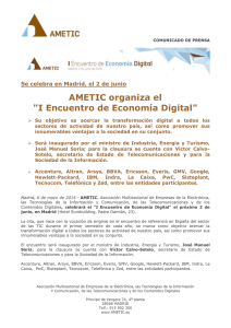AMETIC organiza el I Encuentro de Economía Digital