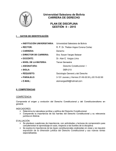 Universidad Salesiana de Bolivia CARRERA DE DERECHO  PLAN DE DISCIPLINA