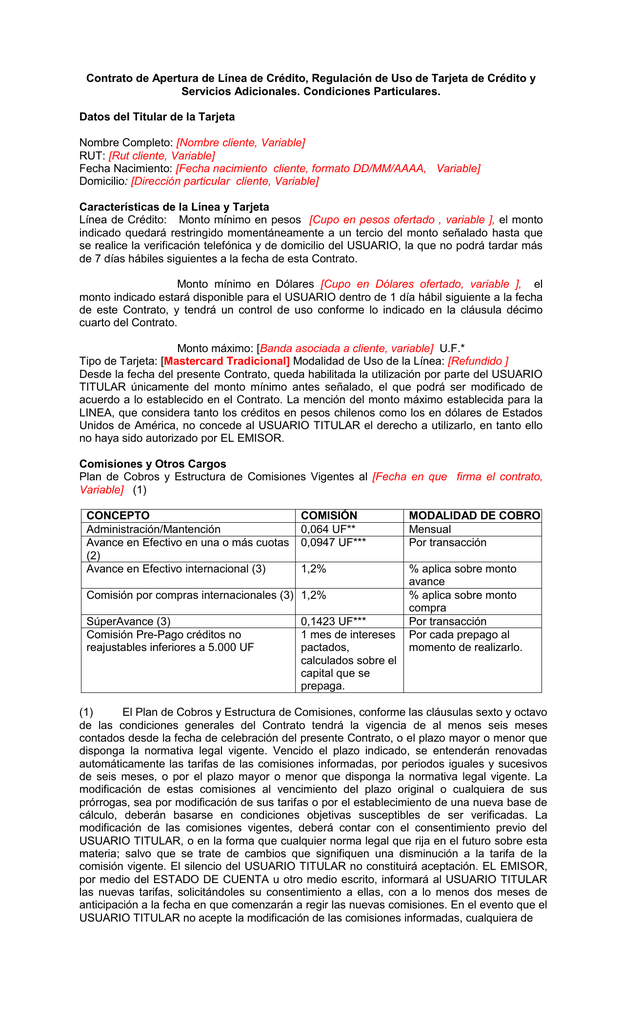 Contrato de Apertura de Línea de Crédito, Regulación de Uso de