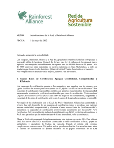 Actualizaciones de la RAS y Rainforest Alliance
