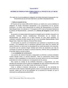 Gaceta 665/12 INFORME DE PONENCIA PARA PRIMER DEBATE