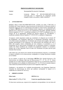 PRONUNCIAMIENTO Nº 019-2013/DSU Entidad: Municipalidad