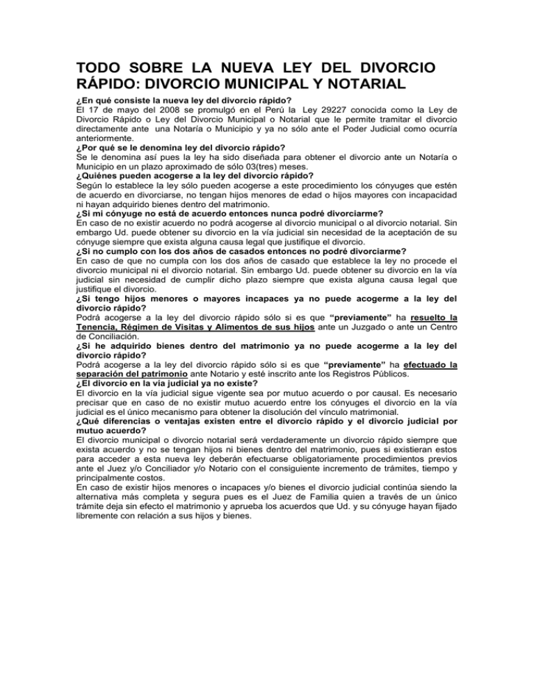 sobre la nueva ley del divorcio rápido