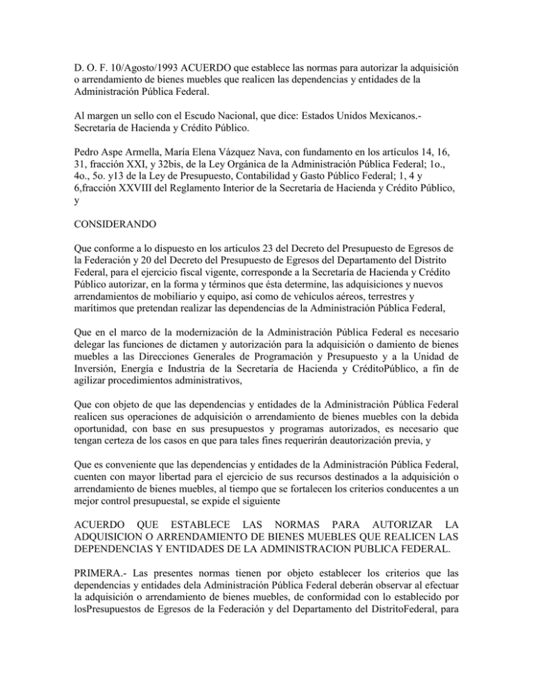 ACUERDO QUE ESTABLECE LAS NORMAS PARA
