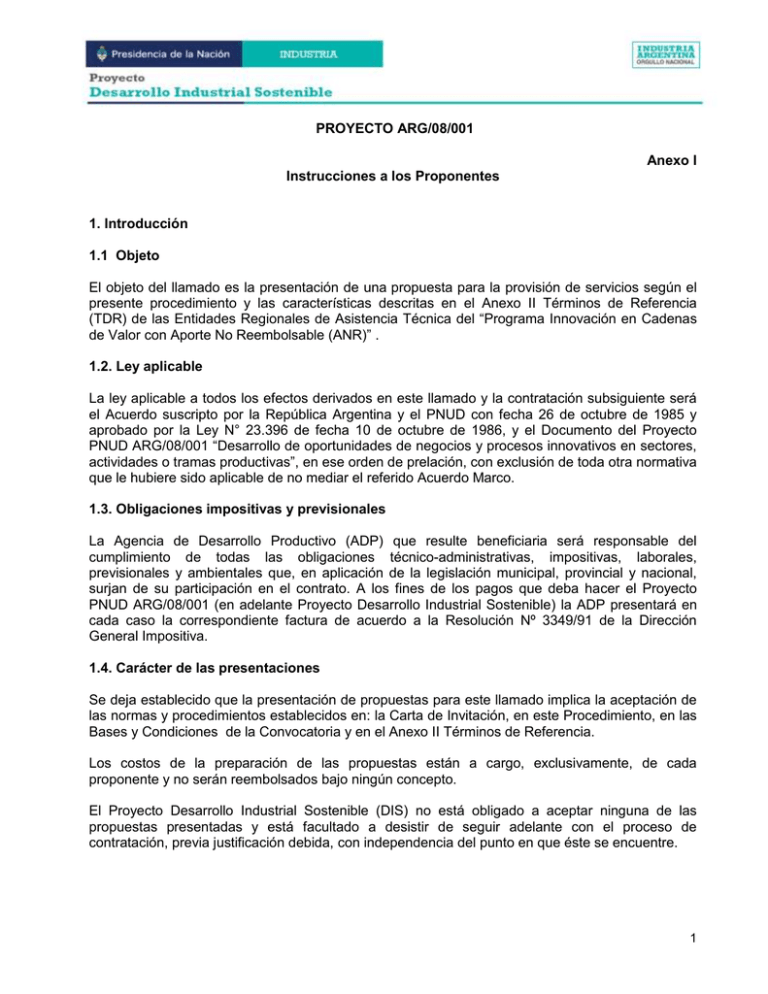 Instrucciones a los proponentes
