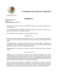 H. CONGRESO DEL ESTADO DE TAMAULIPAS REFORMA No. 3