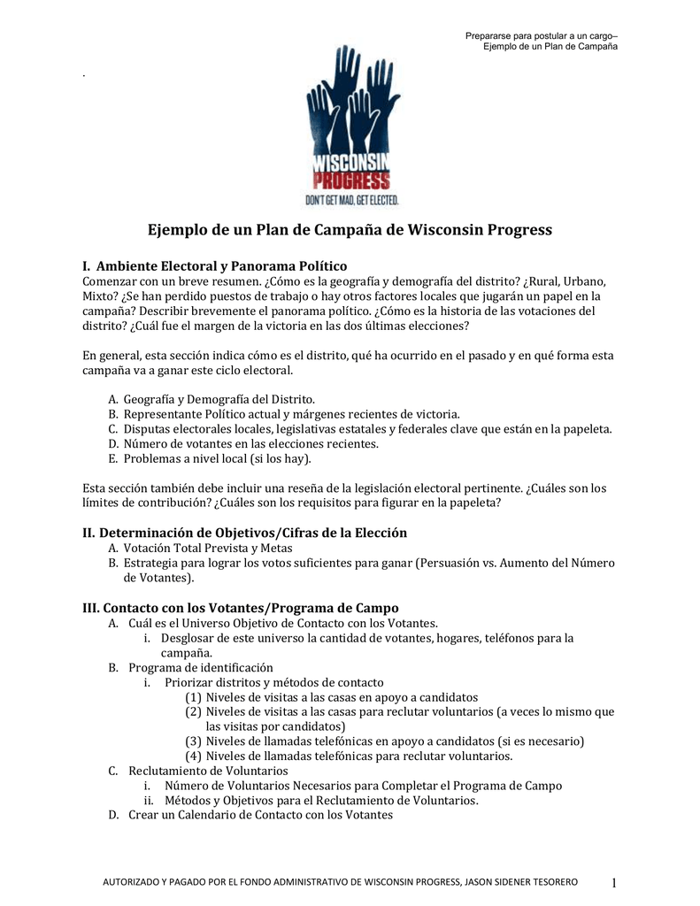 Ejemplo De Un Plan De Campaña De Wisconsin Progress