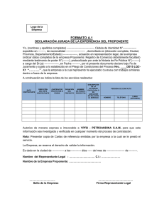 Declaración Jurada de la Experiencia del Proponente