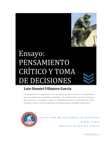 Ensayo: PENSAMIENTO CRÍTICO Y TOMA DE DECISIONES