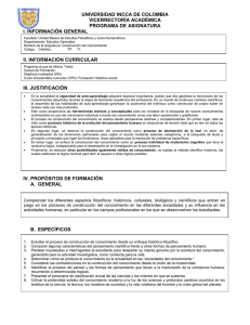 UNIVERSIDAD INCCA DE COLOMBIA VICERRECTORÍA ACADÉMICA PROGRAMA DE ASIGNATURA I. INFORMACIÓN GENERAL