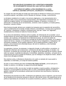DECLARACIÓN DE SOLIDARIDAD CON LA RESISTENCIA HONDUREÑA