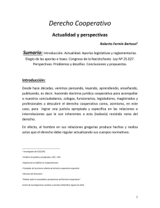 Derecho Cooperativo Actualidad y perspectivas Sumario: