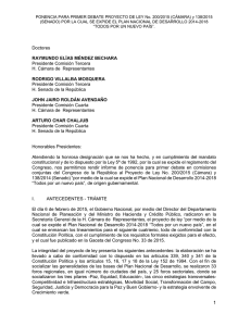 PONENCIA PARA PRIMER DEBATE PROYECTO DE LEY No. 200/2015 (CÁMARA)... (SENADO) POR LA CUAL SE EXPIDE EL PLAN NACIONAL DE...