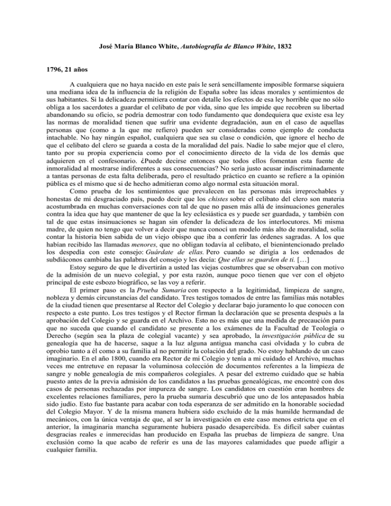 Jos Mar a Blanco White Autobiograf a