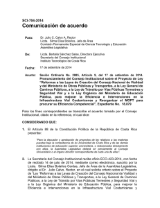 Comunicación de acuerdo SCI-704-2014 Para: