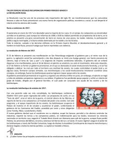 TALLER CIENCIAS SOCIALES RECUPERACION PRIMER PERIODO GRADO 9 LA REVOLUCIÓN RUSA.