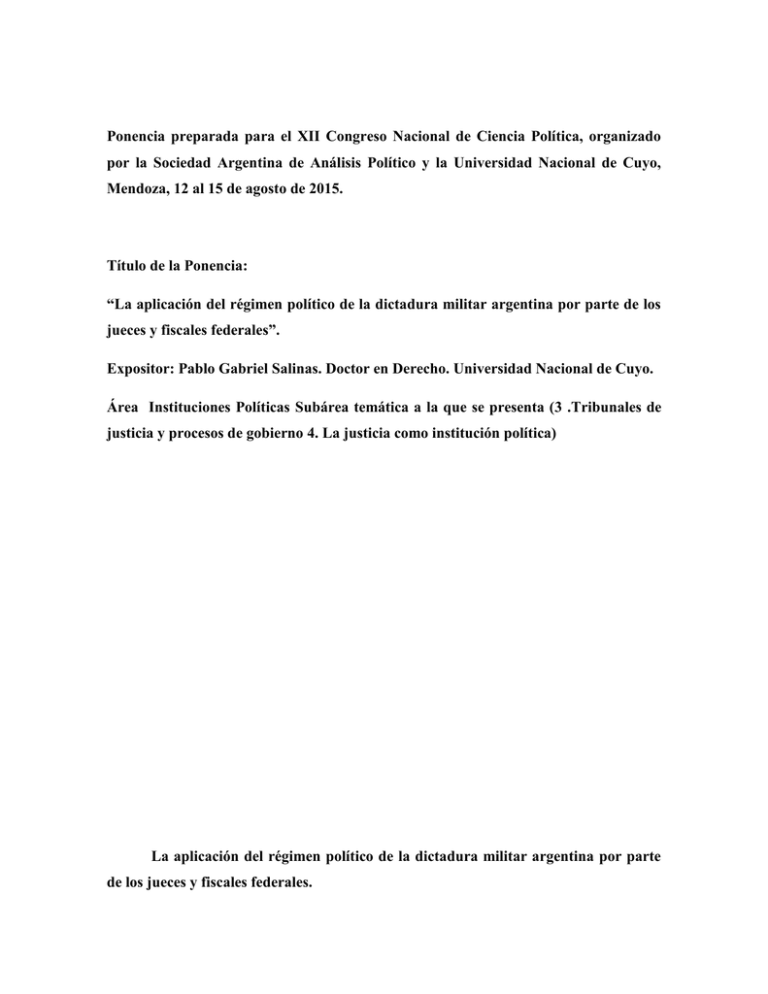 Ponencia preparada para el XII Congreso Nacional de Ciencia
