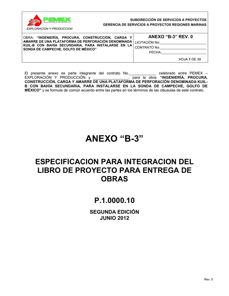 ANEXO "B" ESPECIFICACIONES GENERALES