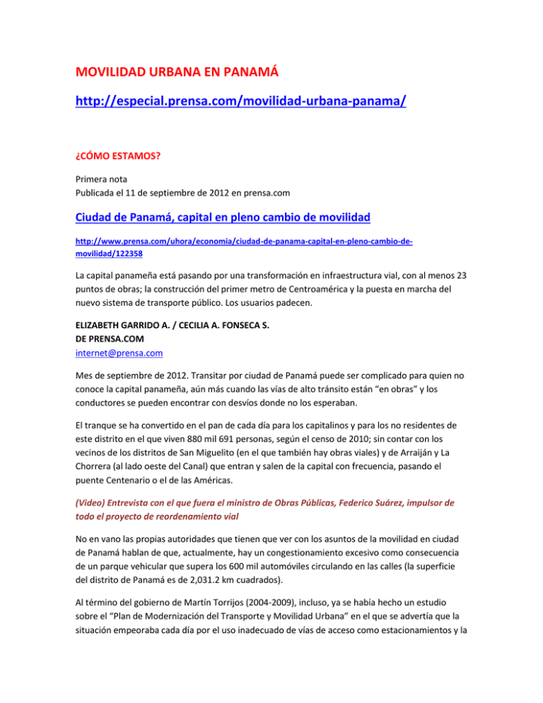 Movilidad Urbana En Panam Sistema De Evaluaci n De