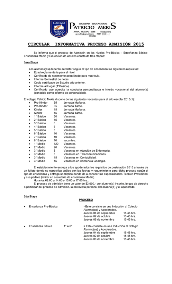 CIRCULAR-INFORMATIVA-PROCESO-ADMISIÃ“N-2015