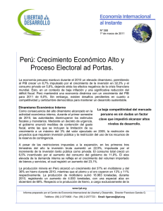 Perú: Crecimiento Económico Alto y Proceso Electoral ad Portas. conomía nternacional