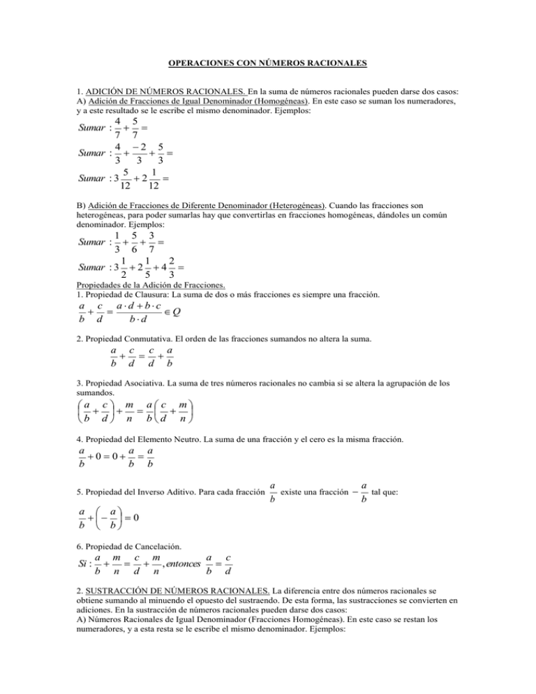 OPERACIONES CON NÚMEROS RACIONALES