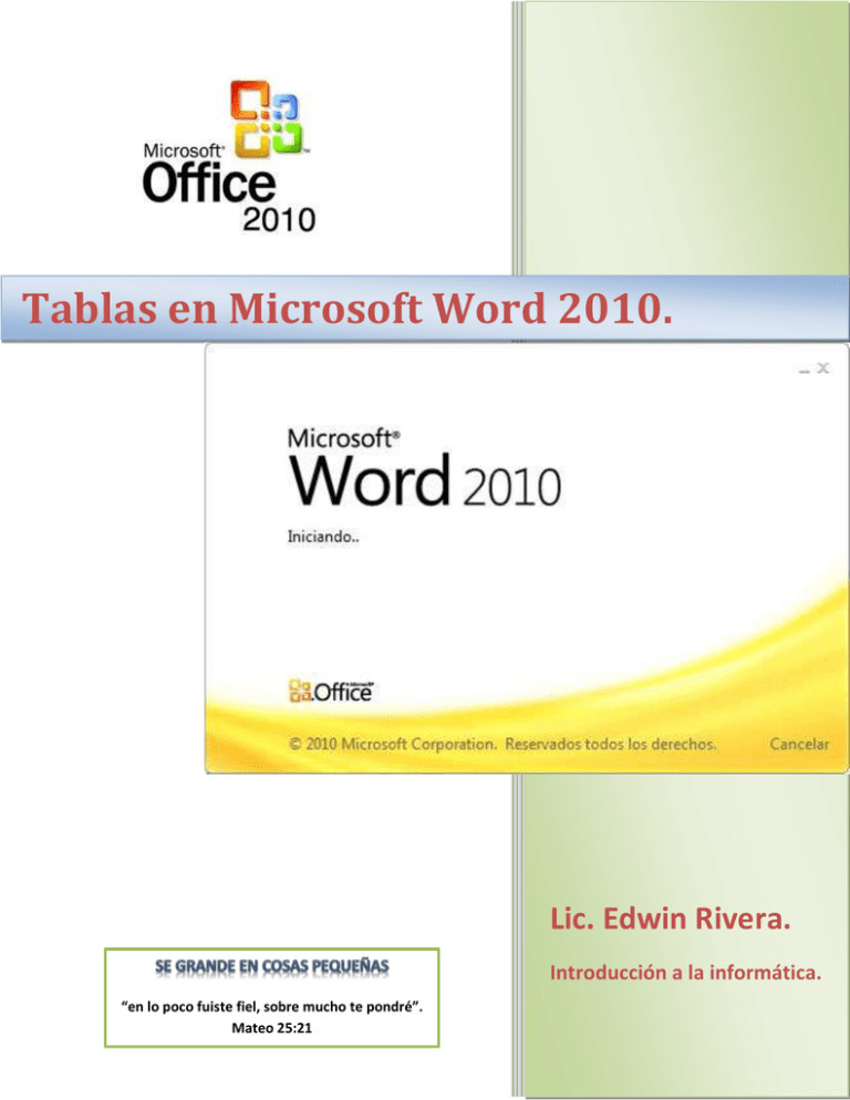 Tablas en Microsoft Word 2010.