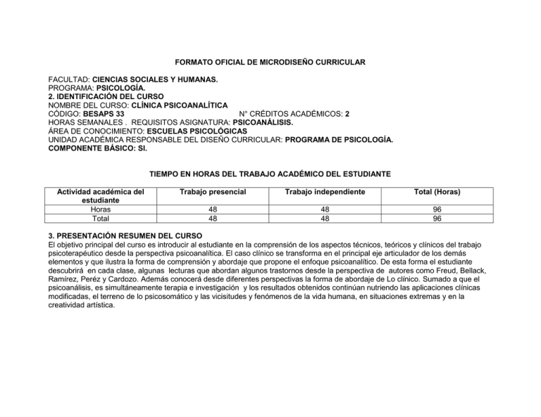 FORMATO OFICIAL DE MICRODISEÑO CURRICULAR FACULTAD