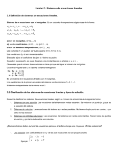 Unidad 3. Sistemas de ecuaciones lineales 3.1 Definición de