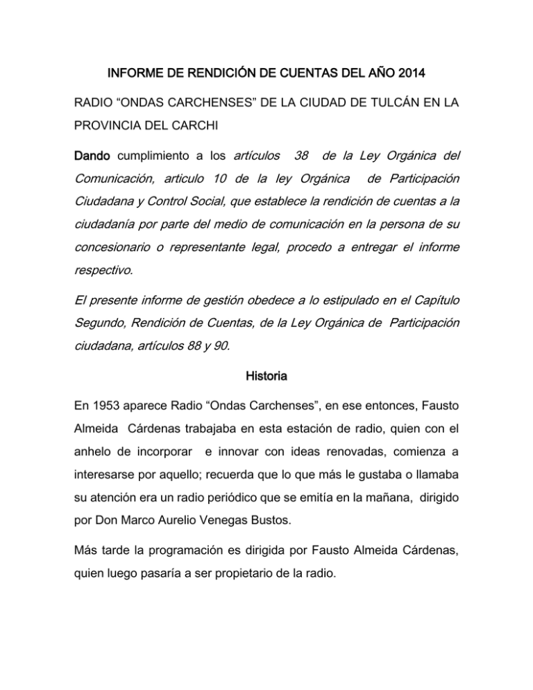 Rendici n De Cuentas Bienvenido A Ondas Carchenses