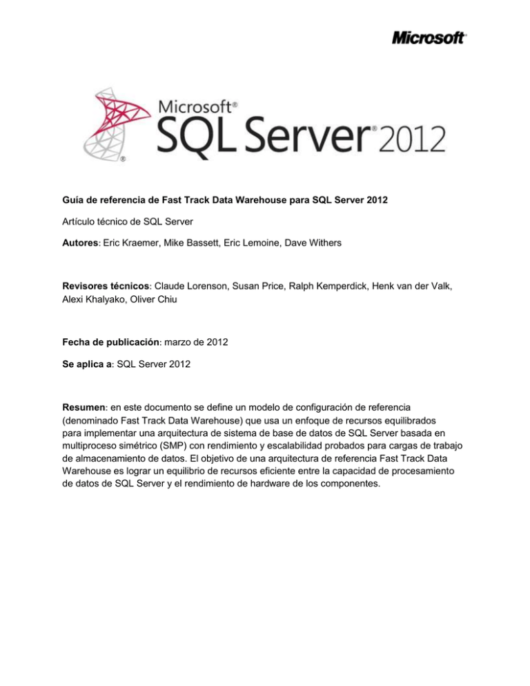 Fast Track Data Warehouse Reference Guide for SQL