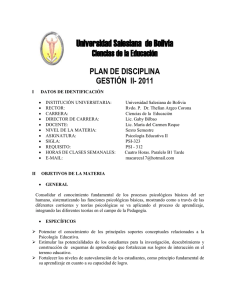 Universidad Salesiana  de Bolivia Ciencias de la Educación PLAN DE DISCIPLINA