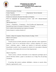 UNIVERSIDAD DE PAMPLONA FACULTAD DE SALUD PLAN DE TRABAJO DE PRÁCTICAS FORMATIVAS