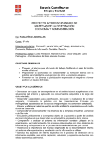 Escuela Castelfranco  PROYECTO INTERDISCIPLINARIO DE MATERIAS DE LA ORIENTACIÓN
