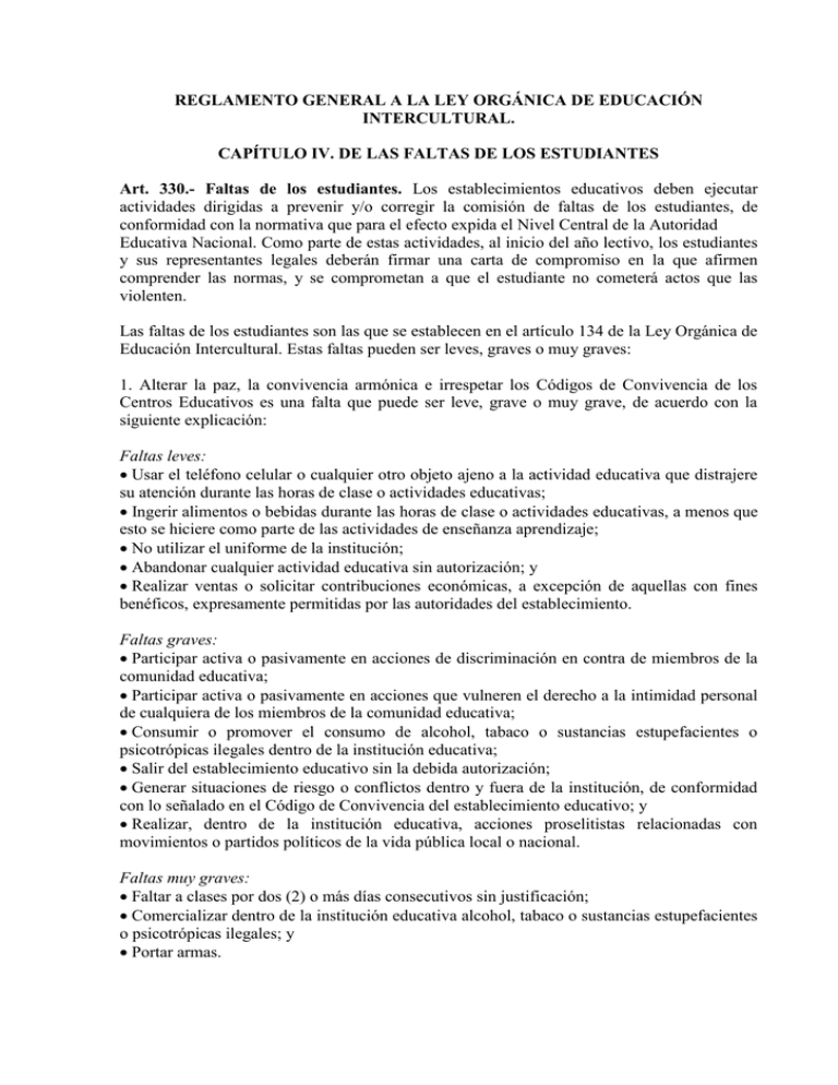REGLAMENTO GENERAL A LA LEY ORGÁNICA DE EDUCACIÓN
