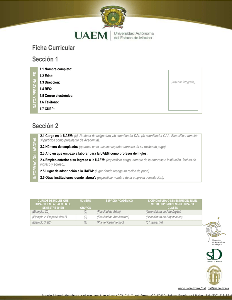 Ficha Curricular Sección 1 Sección 2