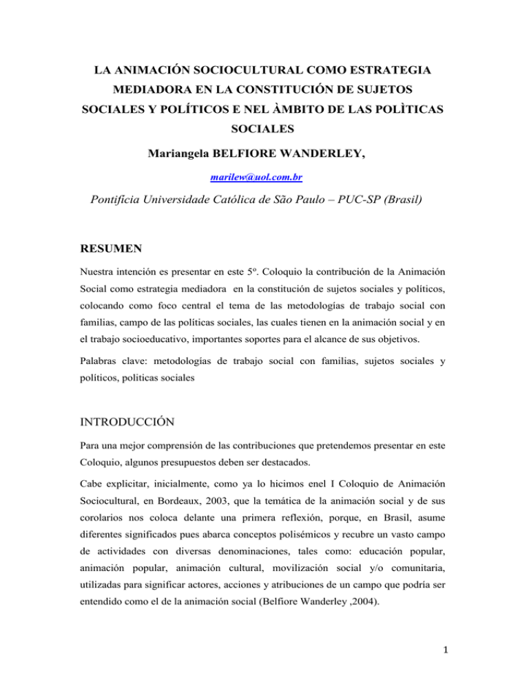 LA ANIMACI N SOCIOCULTURAL COMO ESTRATEGIA