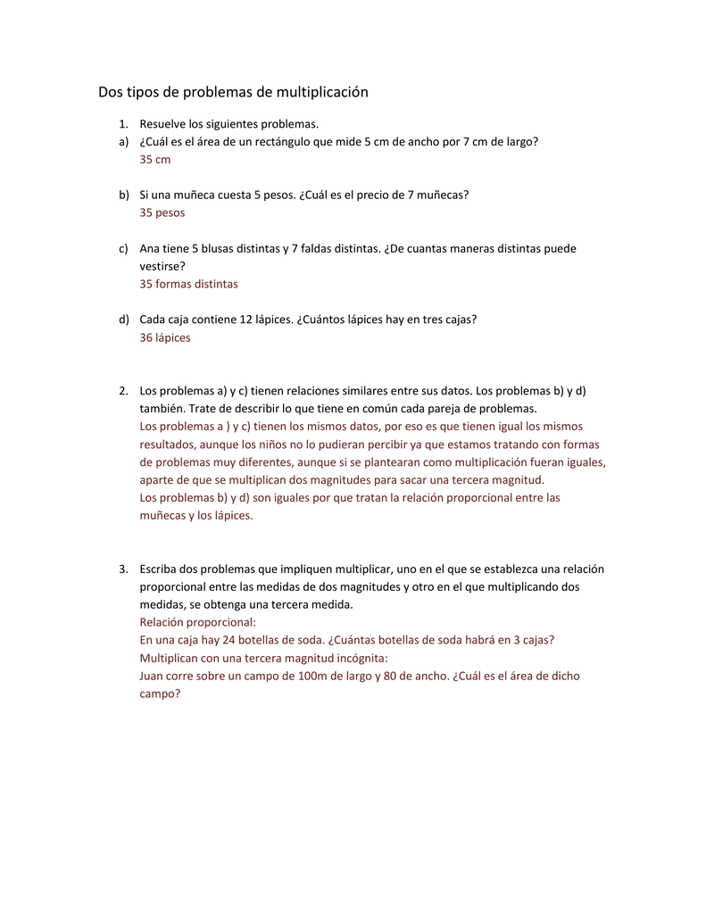 Dos Tipos De Problemas De Multiplicación Resuelve Los Siguientes