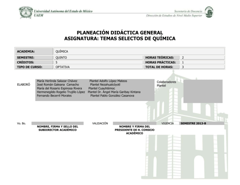 Planeación Temas Selectos De Química