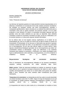 UNIVERSIDAD CENTRAL DEL ECUADOR FACULTAD DE CIENCIAS QUIMICAS  Laboratorio de Biotecnología