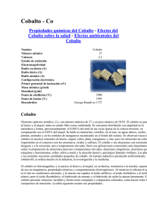 Cobalto - Co Propiedades químicas del Cobalto Efectos del Cobalto sobre la salud