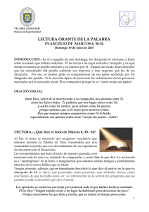 LECTURA ORANTE DE LA PALABRA EVANGELIO DE  MARCOS 6, 30-34