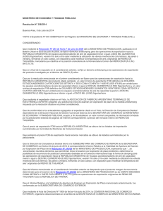 MINISTERIO DE ECONOMÍA Y FINANZAS PÚBLICAS Resolución N° 358/2014