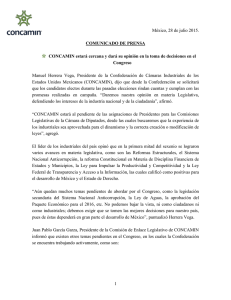 México, 28 de julio 2015. COMUNICADO DE PRENSA CONCAMIN