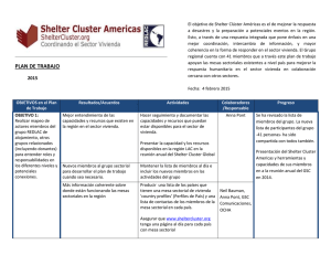 Shelter Cluster Americas 2015 Plan de trabajo borrador 2