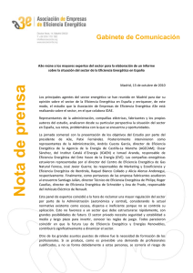 Nota de Prensa a3e - Asociación de Empresas de Eficiencia