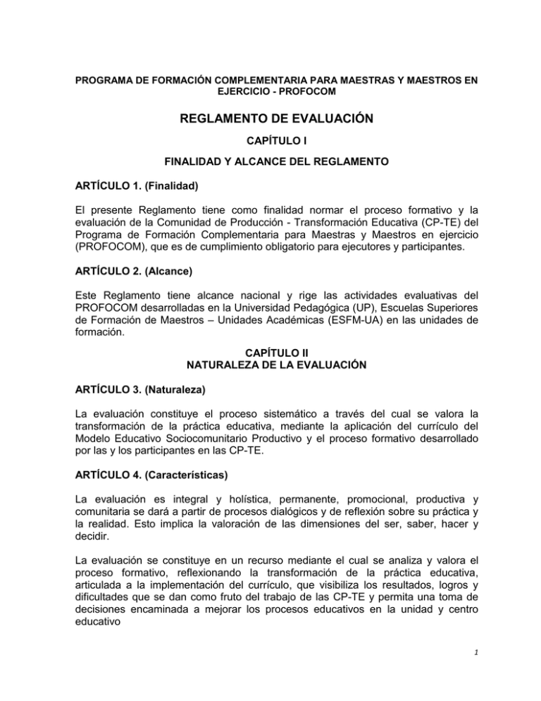 REGLAMENTO DE EVALUACIÓN