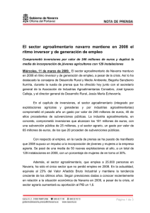 El sector agroalimentario navarro mantiene en 2008 el ritmo