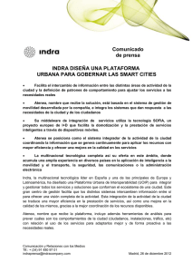 Comunicado de prensa INDRA DISEÑA UNA PLATAFORMA URBANA PARA GOBERNAR LAS SMART CITIES